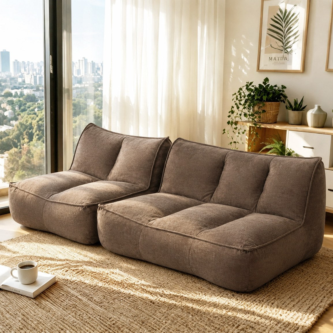 Corduroy Boneless Couch — 2/3-Seat — Brown / 2-Seat + 3-Seat