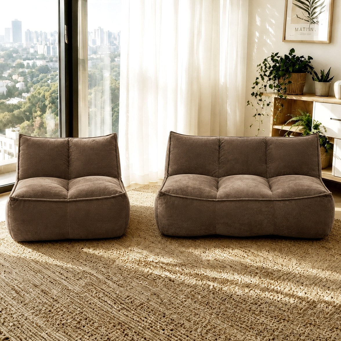 Corduroy Boneless Couch — 2/3-Seat — Brown / 2-Seat + 3-Seat