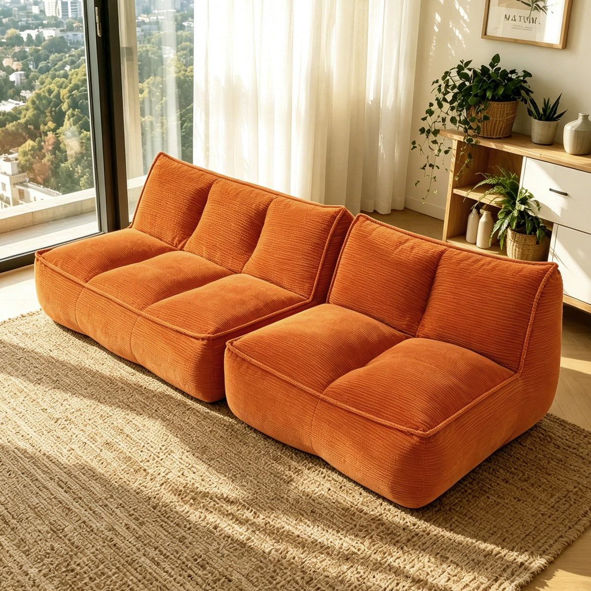 Corduroy Boneless Couch — 2/3-Seat — Orange / 2-Seat + 3-Seat