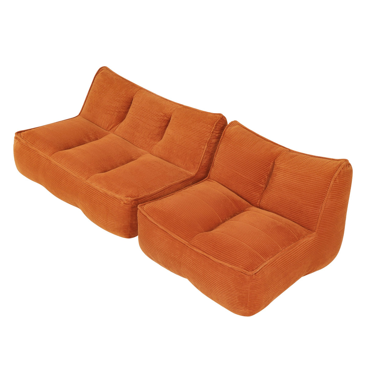 Corduroy Boneless Couch — 2/3-Seat — Orange / 2-Seat + 3-Seat