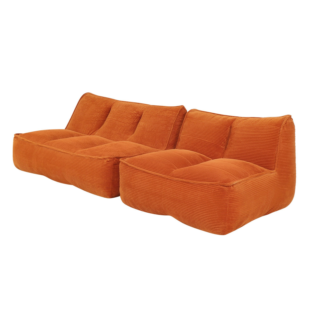 Corduroy Boneless Couch — 2/3-Seat — Orange / 2-Seat + 3-Seat