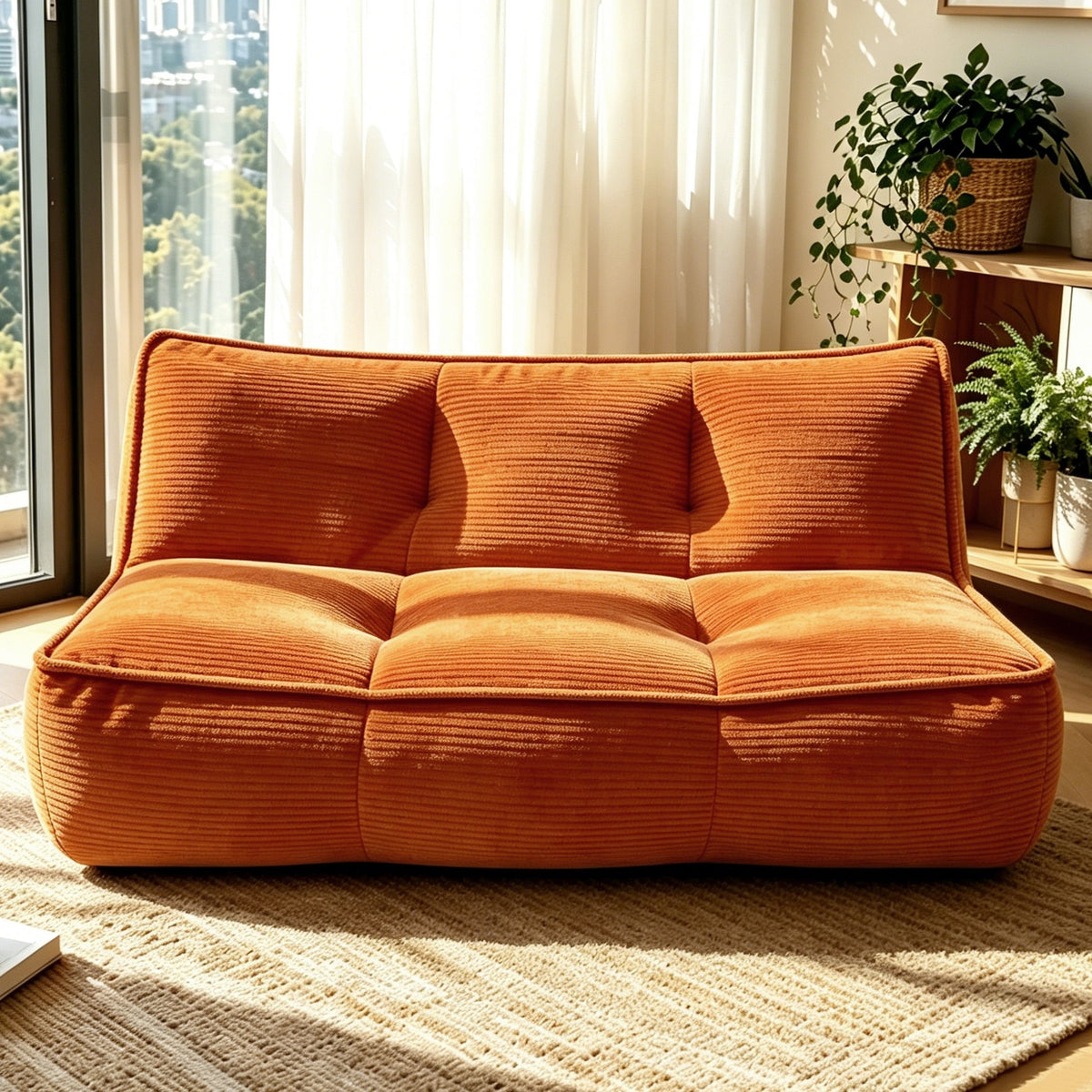 Corduroy Boneless Couch — 2/3-Seat — Orange / 3-Seat