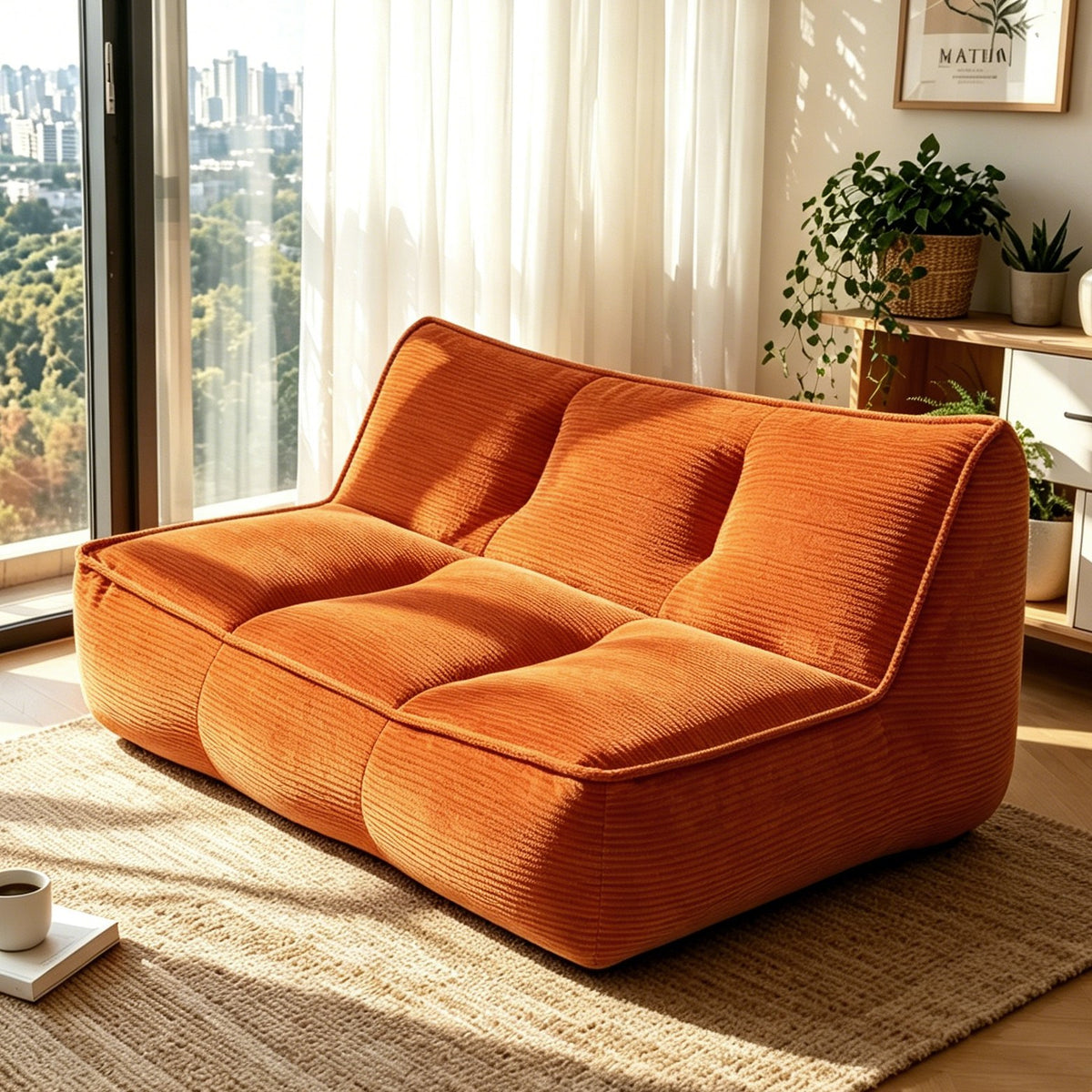 Corduroy Boneless Couch — 2/3-Seat — Orange / 3-Seat