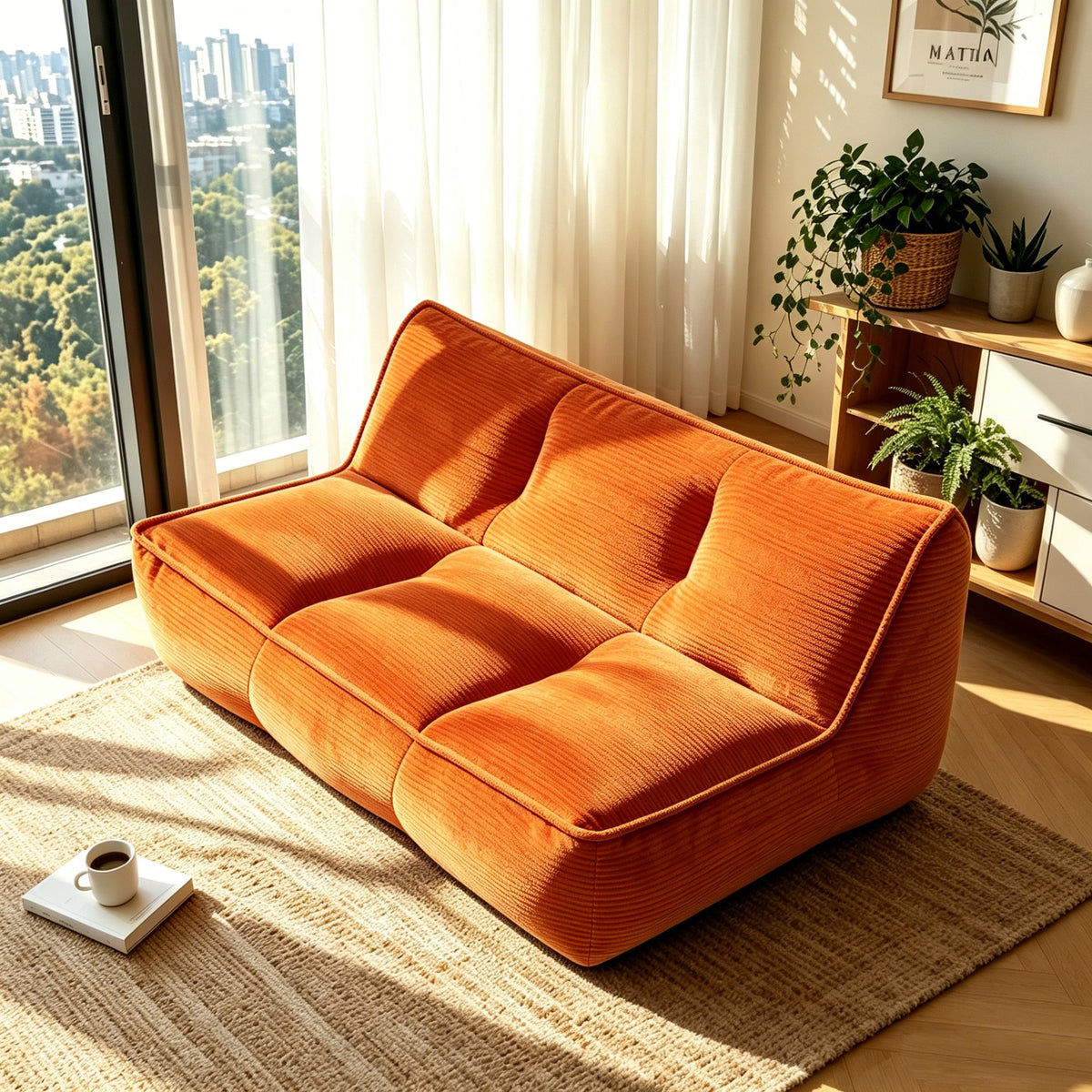 Corduroy Boneless Couch — 2/3-Seat — Orange / 3-Seat