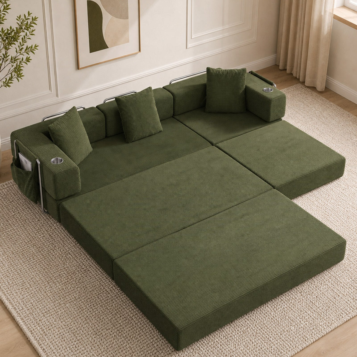 Corduroy Boneless Couch — 4-Seat — Green