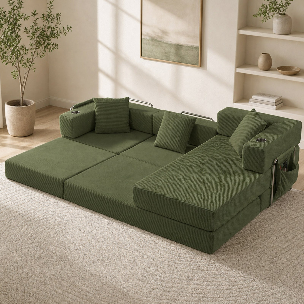 Corduroy Boneless Couch — 4-Seat — Green