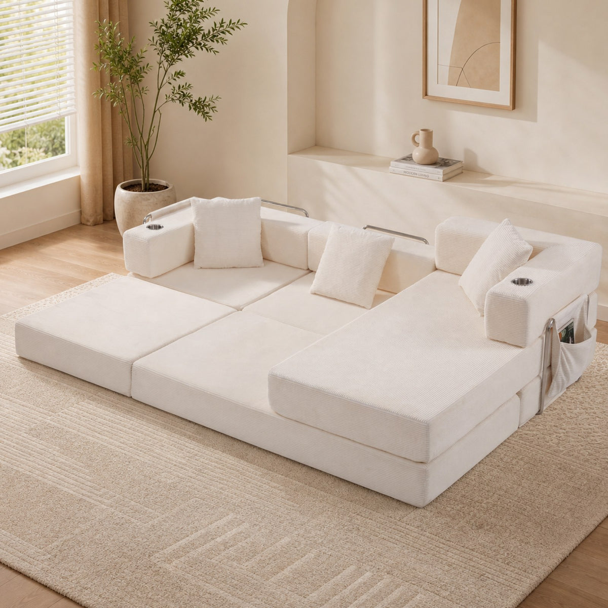 Corduroy Boneless Couch — 4-Seat — White