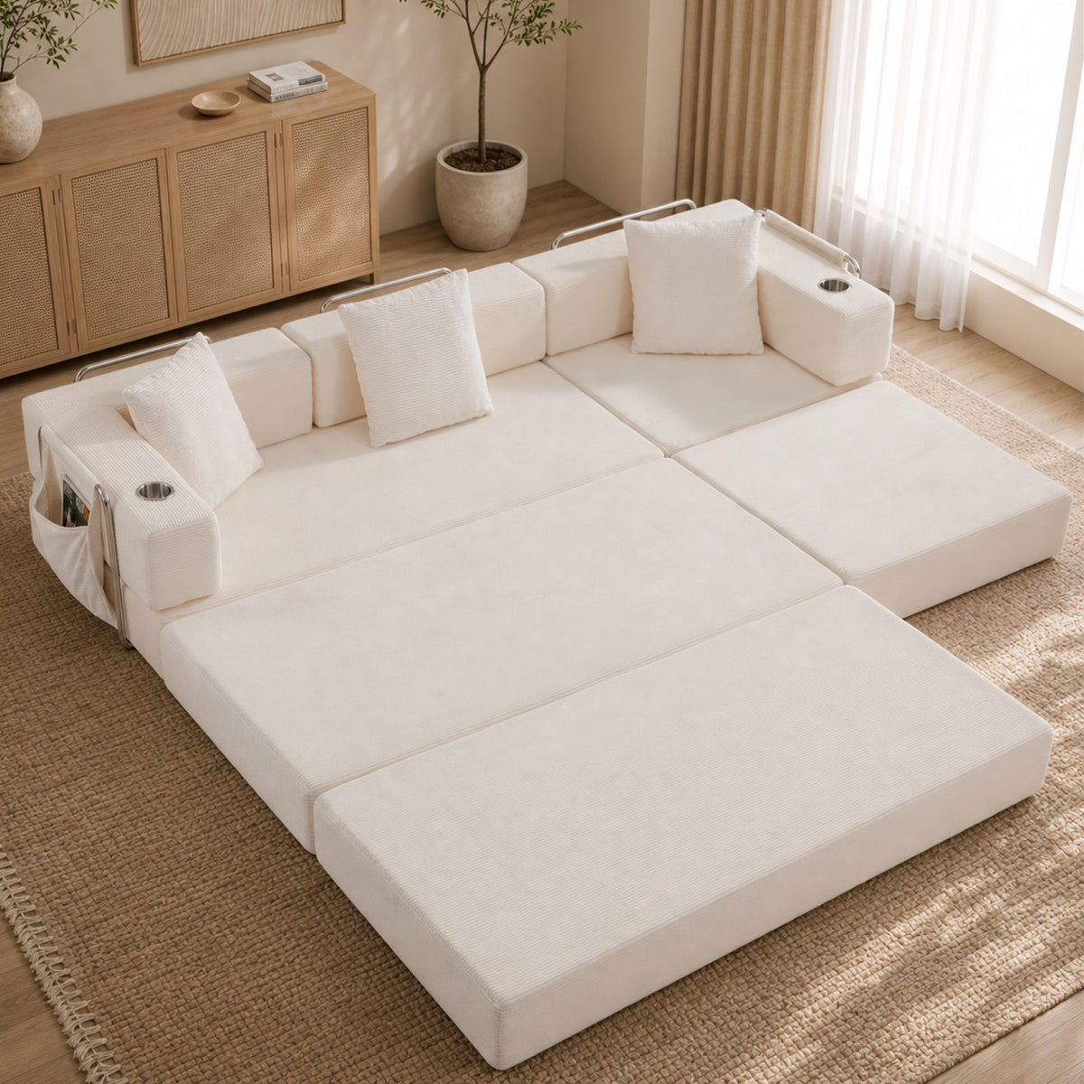 Corduroy Boneless Couch — 4-Seat — White