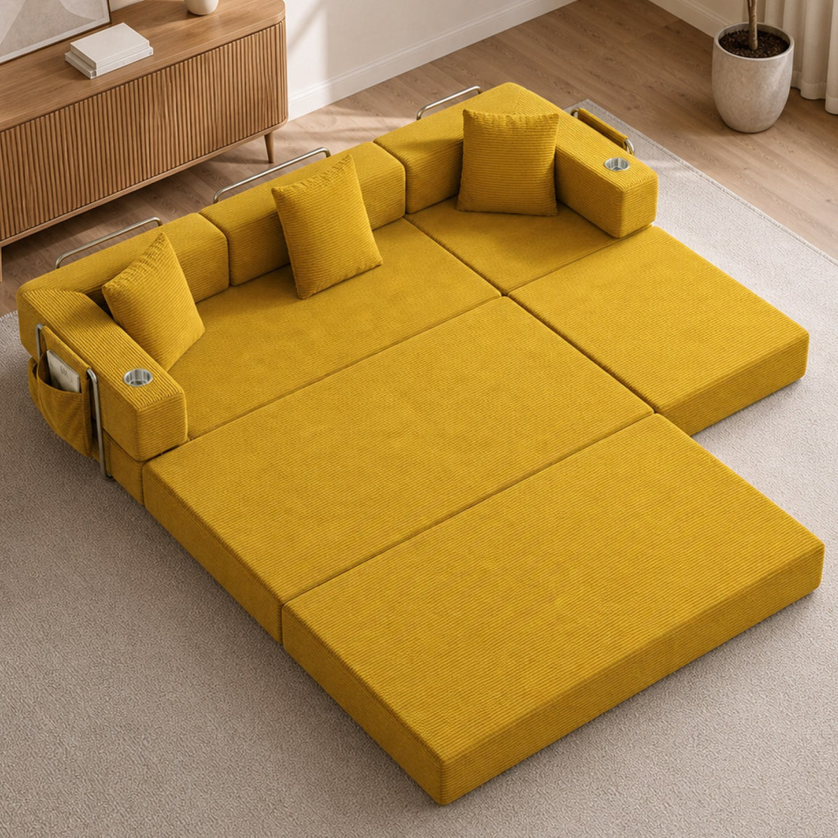 Corduroy Boneless Couch — 4-Seat — Yellow