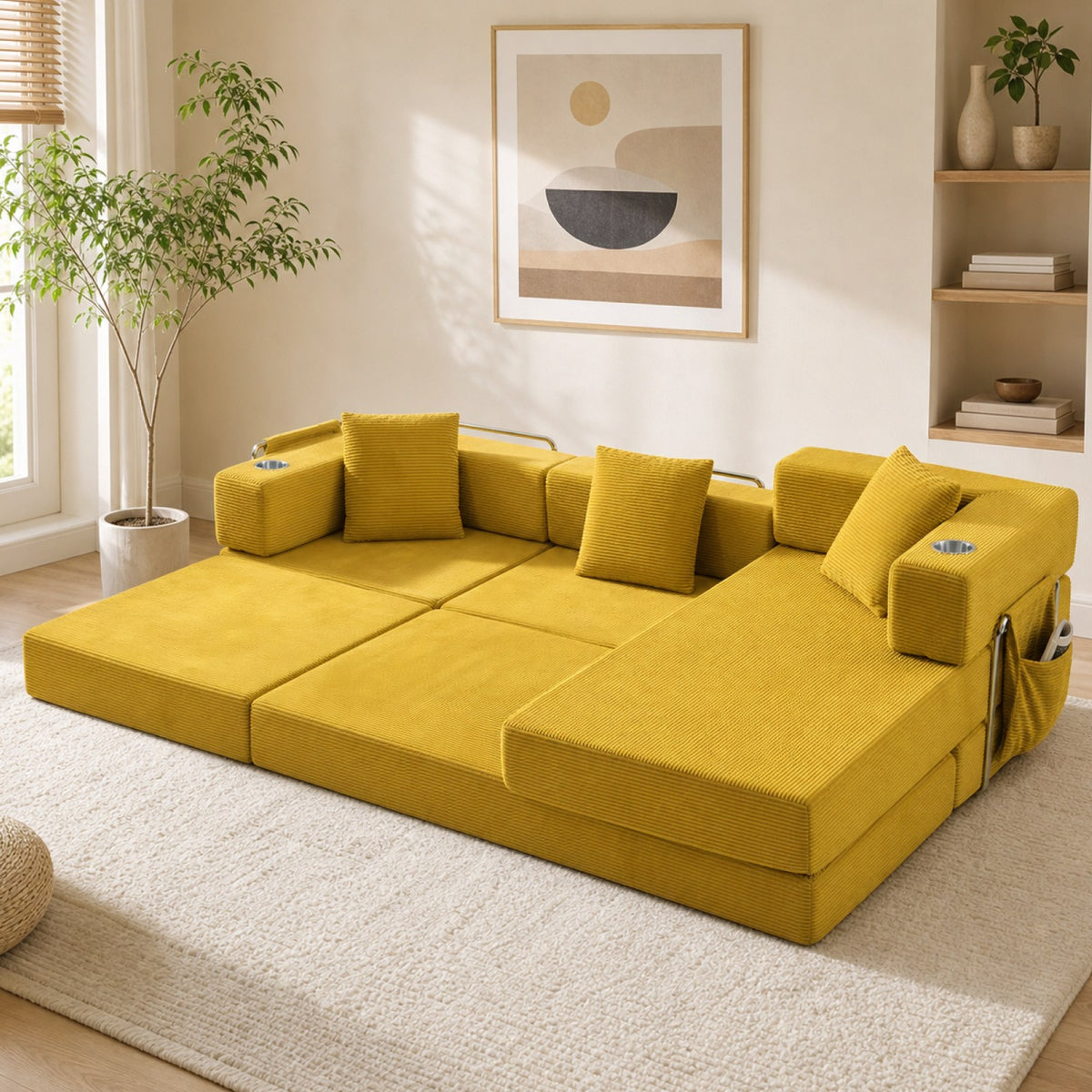 Corduroy Boneless Couch — 4-Seat — Yellow