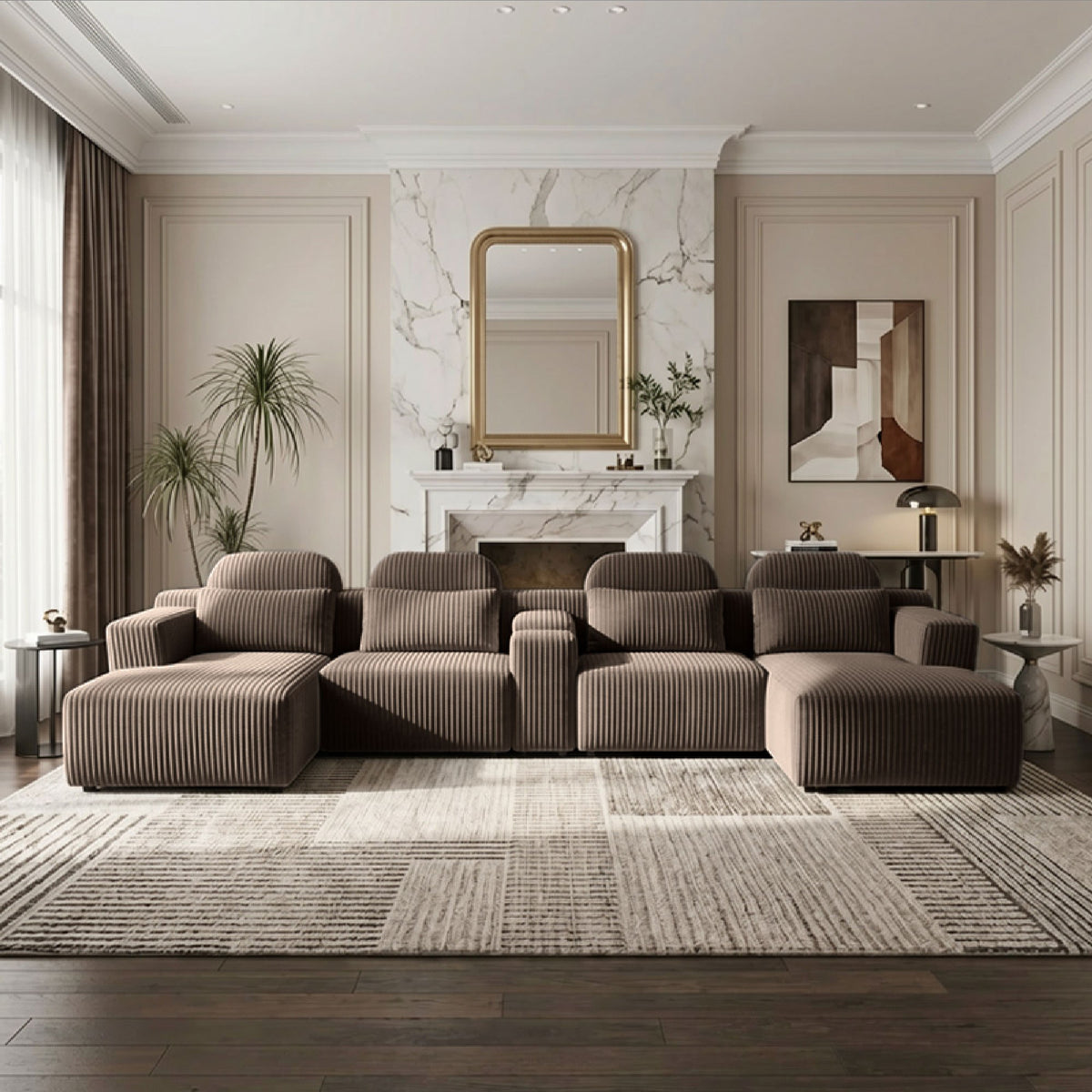 Corduroy Boneless Couch — 6-Seat — Coffee