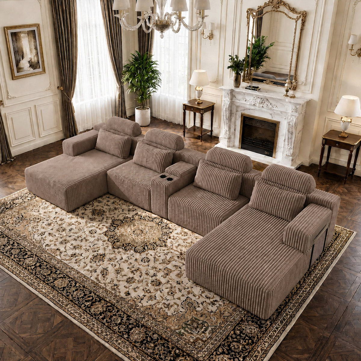 Corduroy Boneless Couch — 6-Seat — Coffee