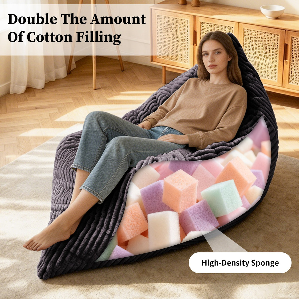 Corduroy Boneless Lounge Chair — 1-Seat, 49"W — Dark Grey