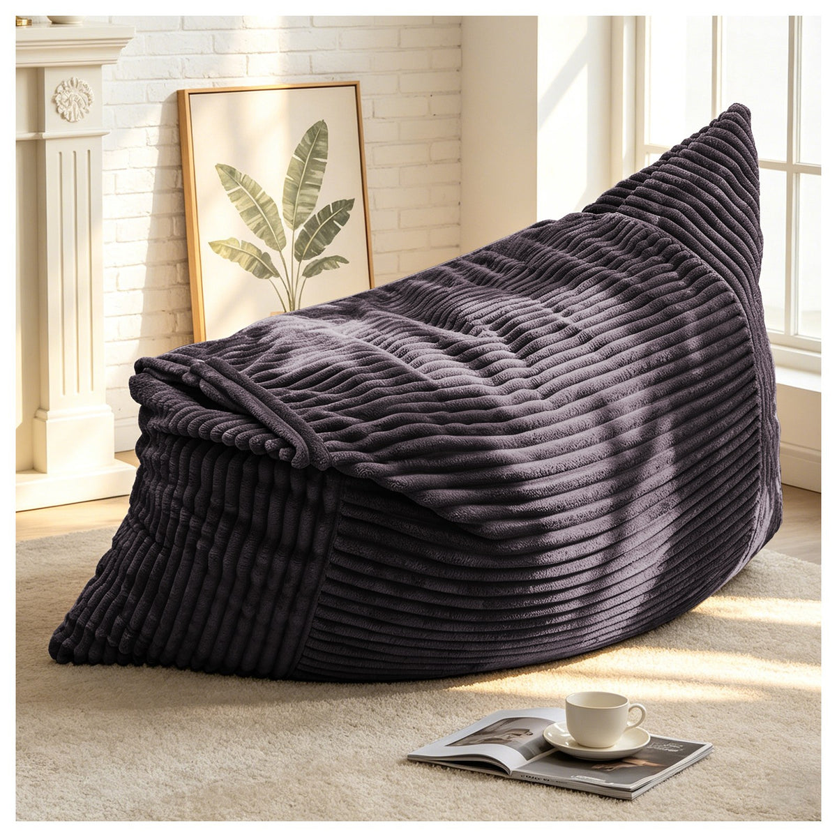 Corduroy Boneless Lounge Chair — 1-Seat, 49"W — Dark Grey