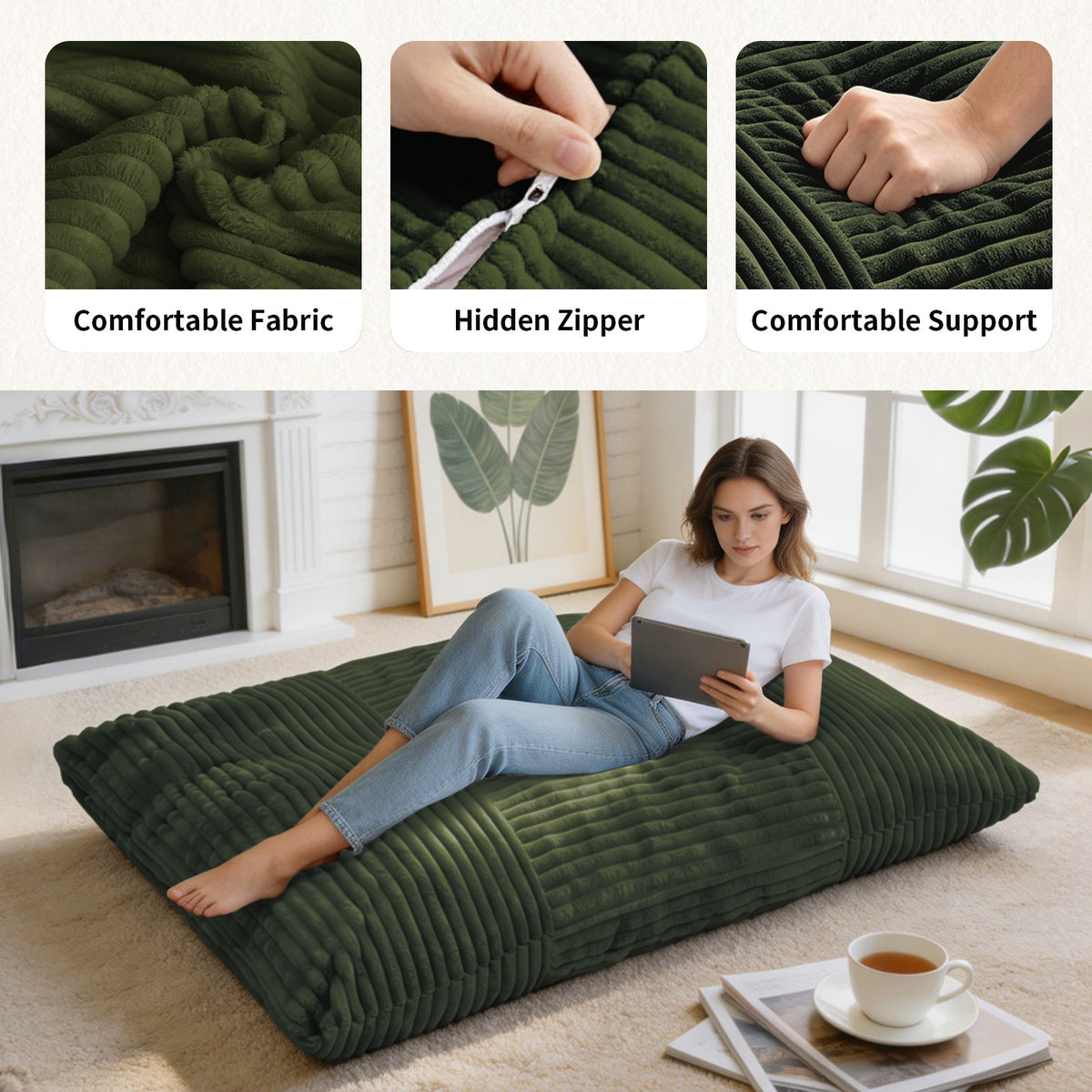 Corduroy Boneless Lounge Chair — 1-Seat, 49"W — Green
