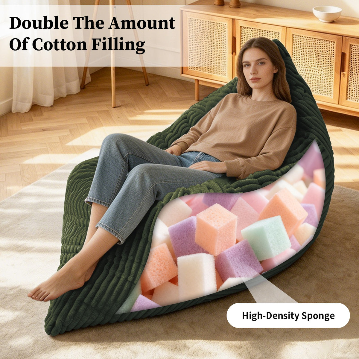 Corduroy Boneless Lounge Chair — 1-Seat, 49"W — Green