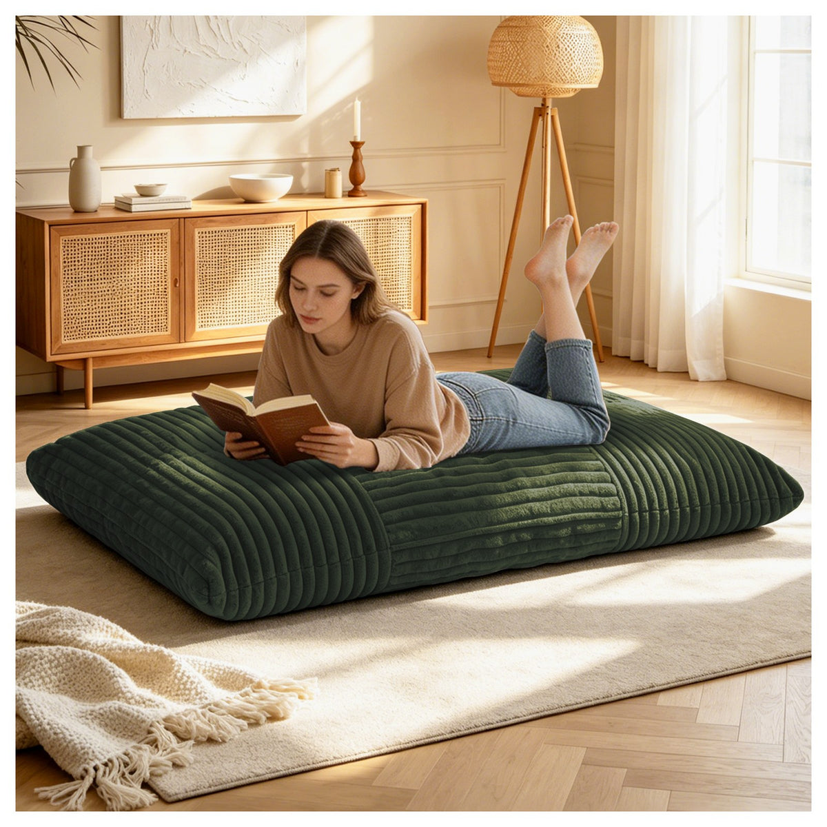 Corduroy Boneless Lounge Chair — 1-Seat, 49"W — Green