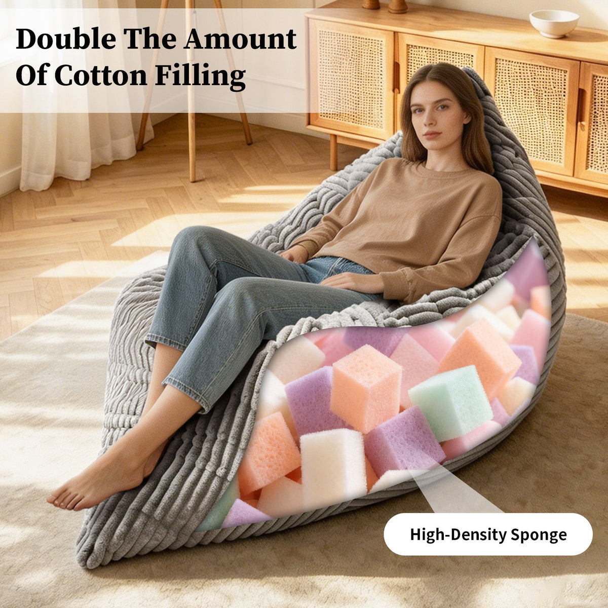 Corduroy Boneless Lounge Chair — 1-Seat, 49"W — Light Gray