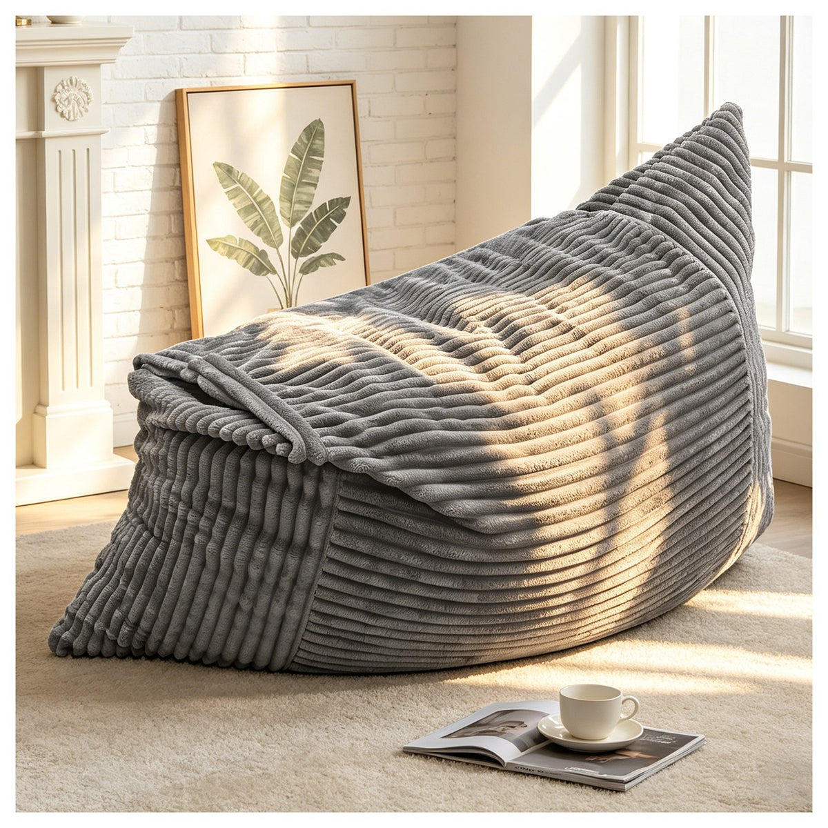 Corduroy Boneless Lounge Chair — 1-Seat, 49"W — Light Gray