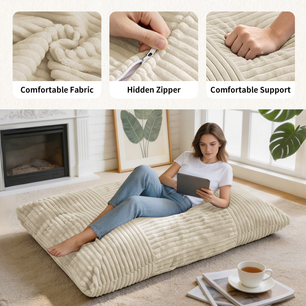 Corduroy Boneless Lounge Chair — 1-Seat, 49"W — White