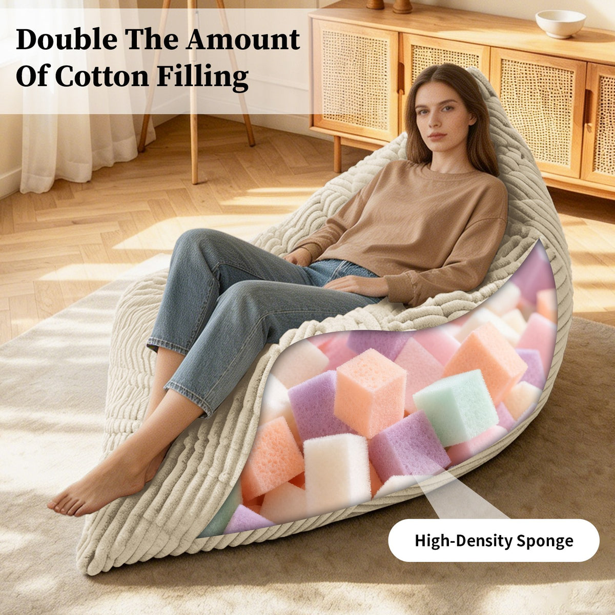 Corduroy Boneless Lounge Chair — 1-Seat, 49"W — White