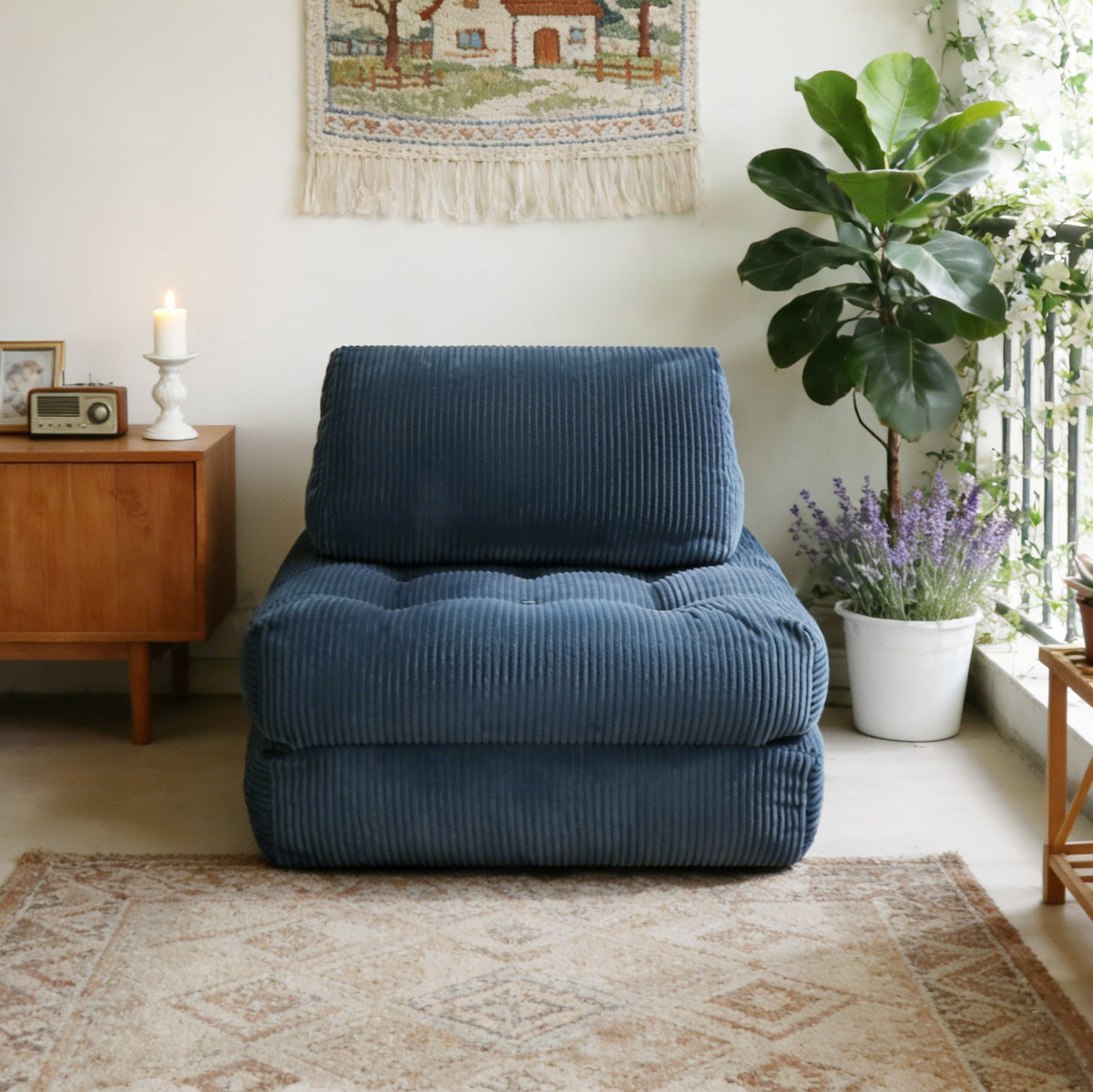 Corduroy Boneless Lounge Chair — 1-Seat — Blue