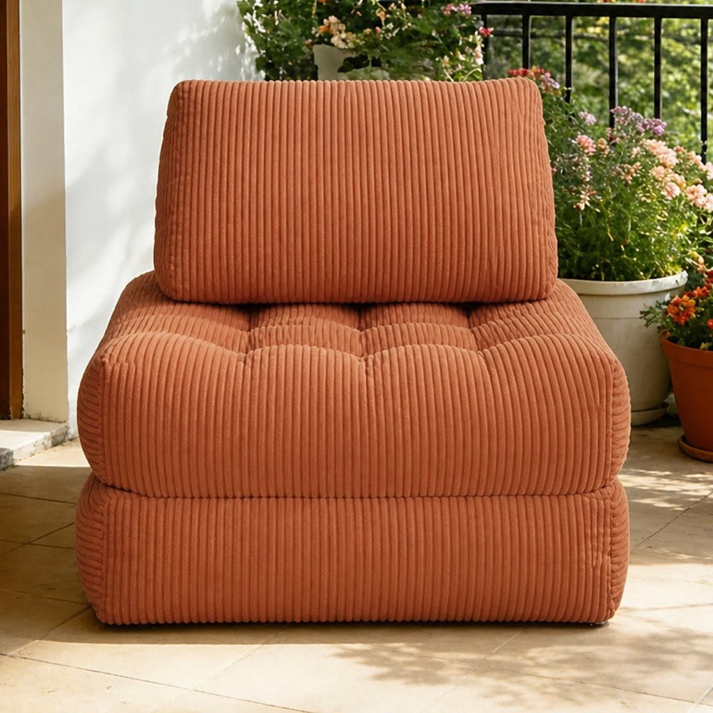 Corduroy Boneless Lounge Chair — 1-Seat — Orange
