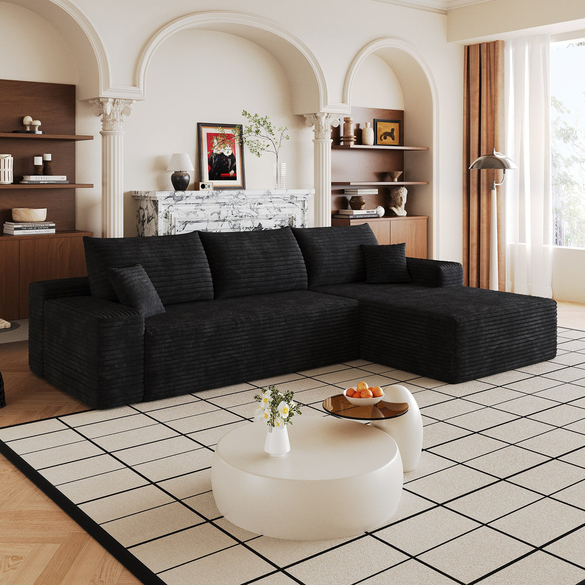 Corduroy Boneless Loveseat — 2-Seat — Black