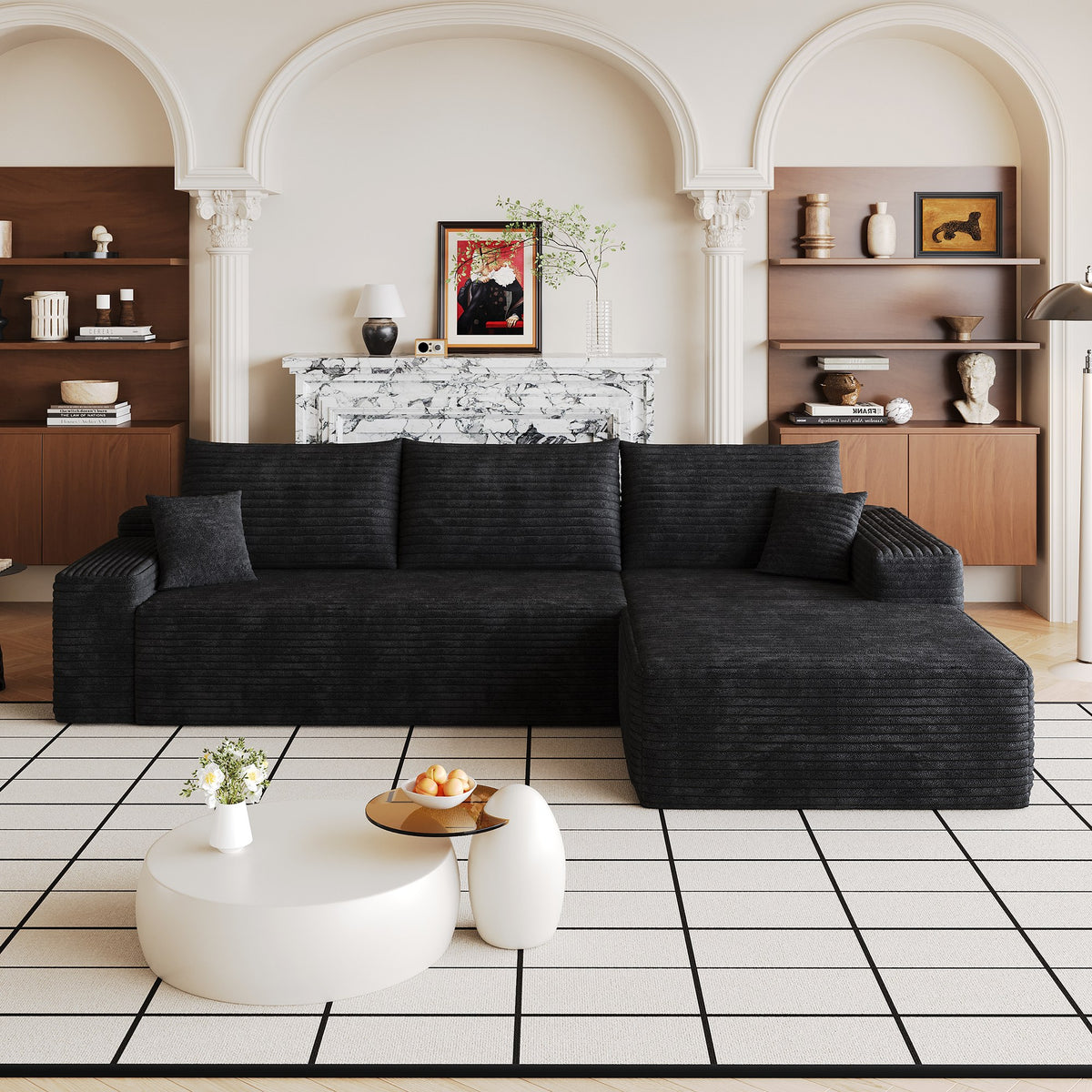 Corduroy Boneless Loveseat — 2-Seat — Black