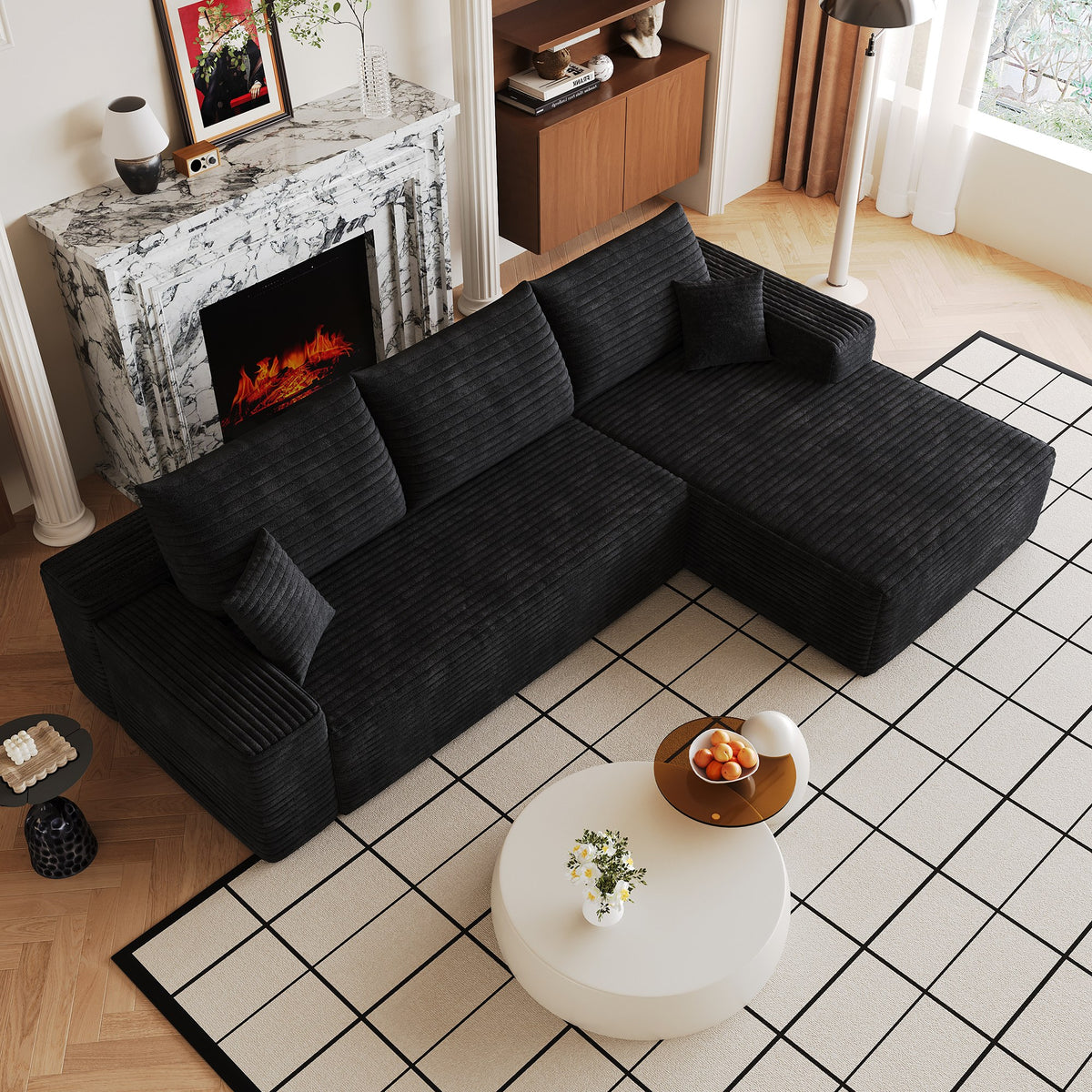 Corduroy Boneless Loveseat — 2-Seat — Black