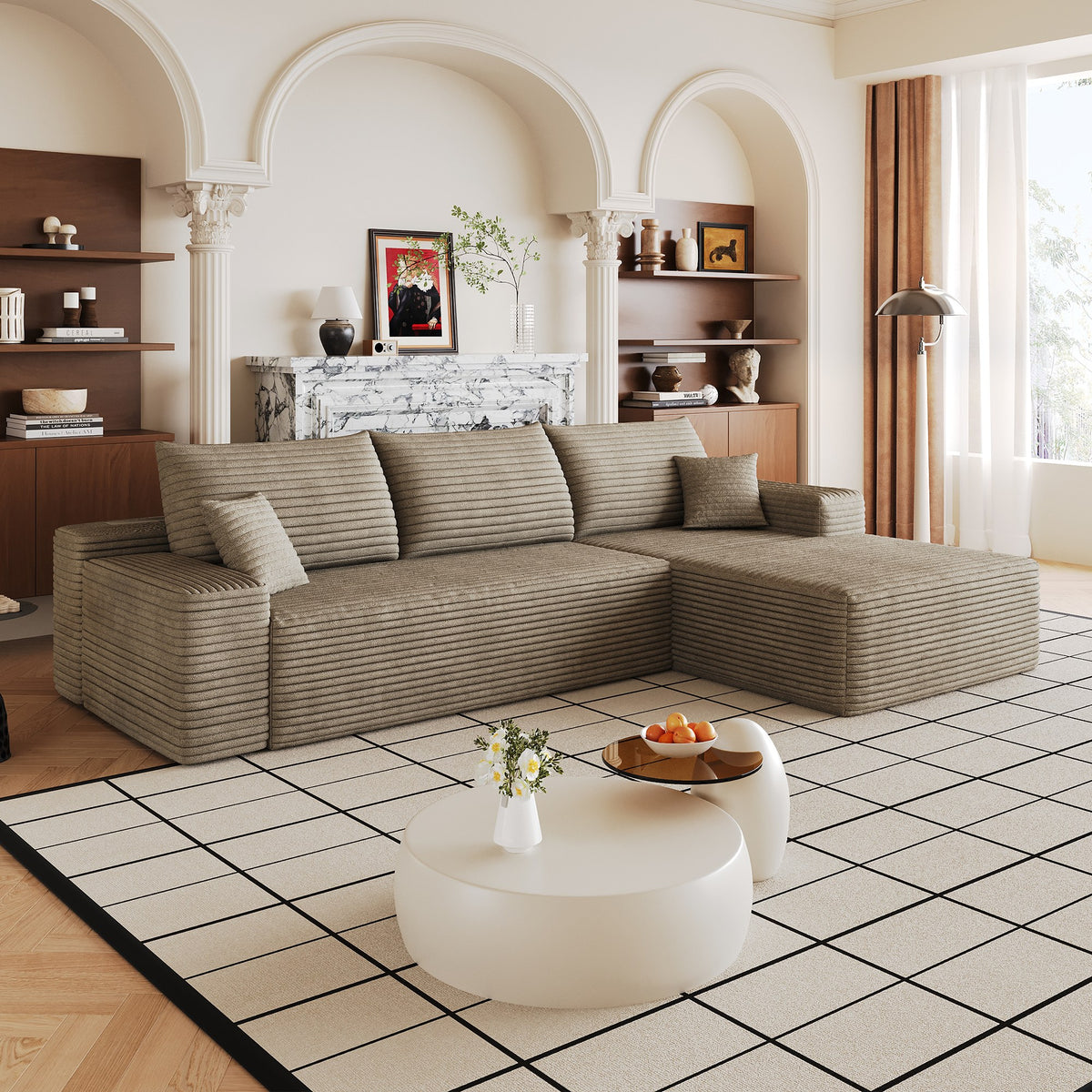 Corduroy Boneless Loveseat — 2-Seat — Camel