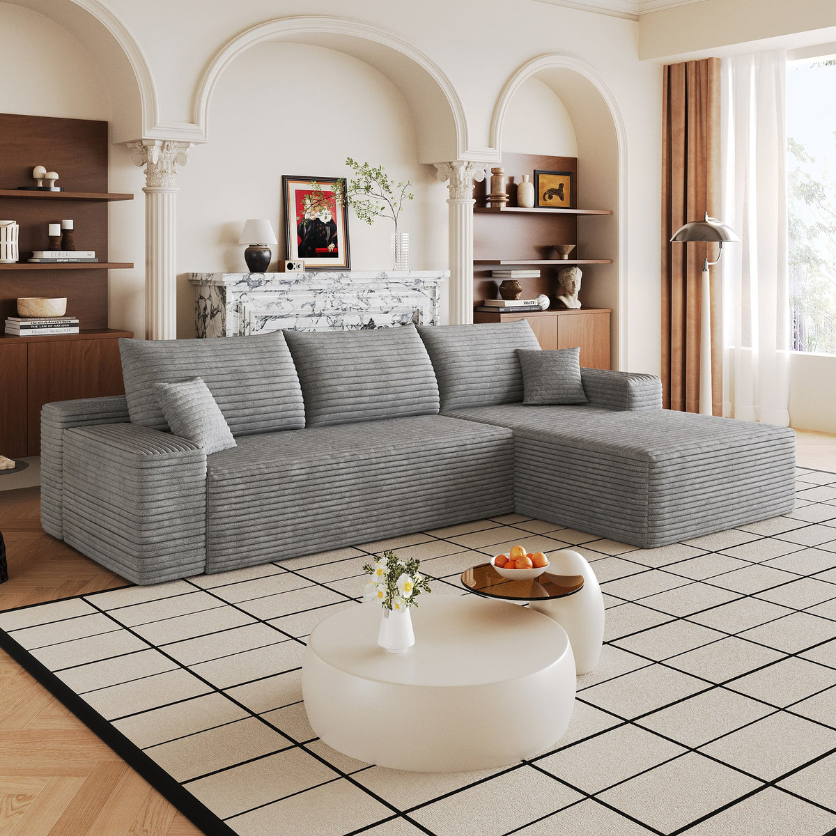 Corduroy Boneless Loveseat — 2-Seat — Grey