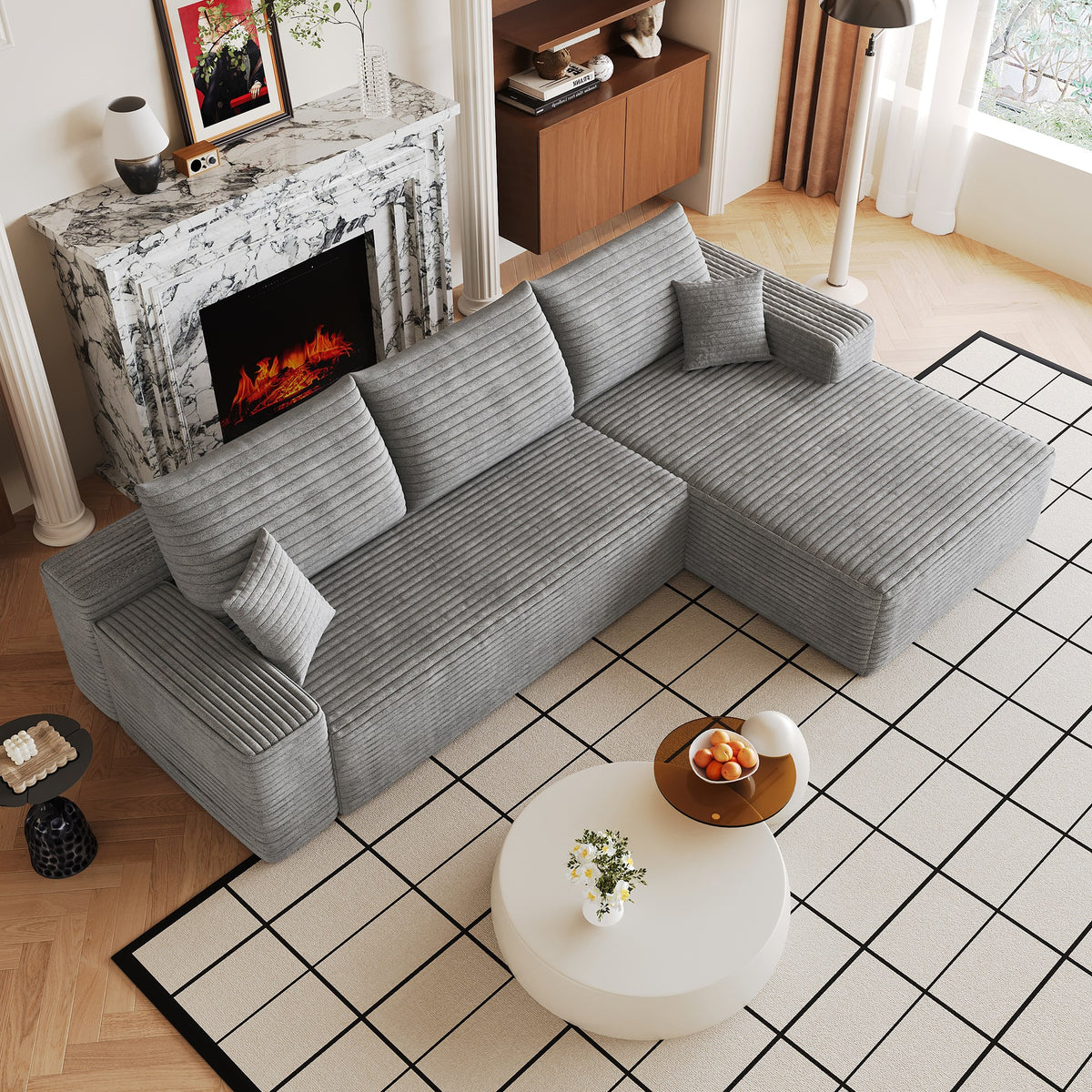 Corduroy Boneless Loveseat — 2-Seat — Grey
