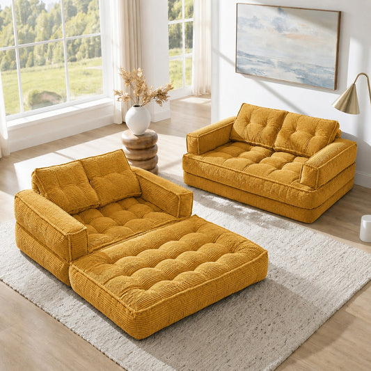 Corduroy Boneless Loveseat — 2-Seat, 51"W — Orange
