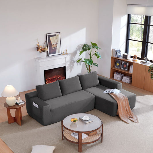 Corduroy Boneless Sectional — 3-Seat — Grey