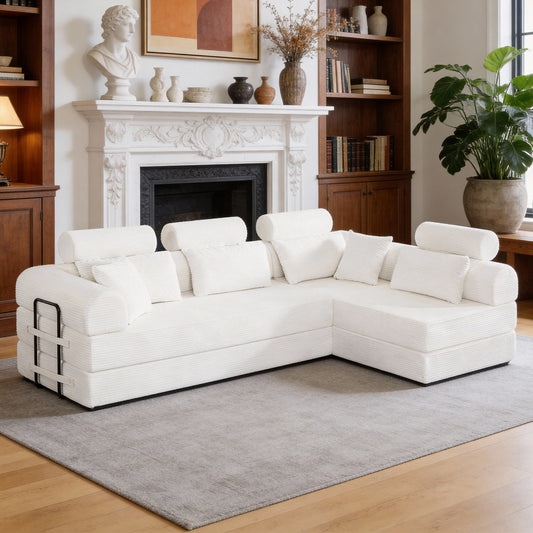Corduroy Boneless Sectional — 4-Seat, 106"W — Beige