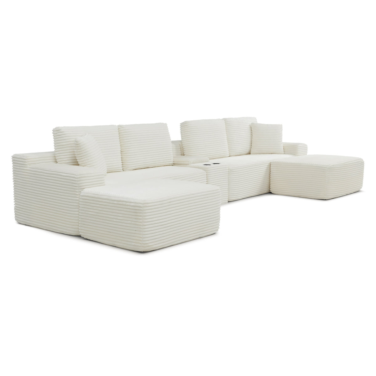 Corduroy Boneless Sectional — 4-Seat, 142"W — Beige