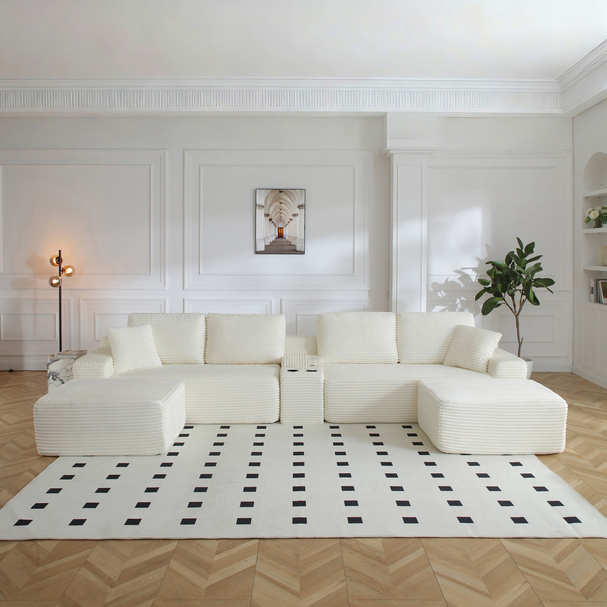 Corduroy Boneless Sectional — 4-Seat, 142"W — Beige