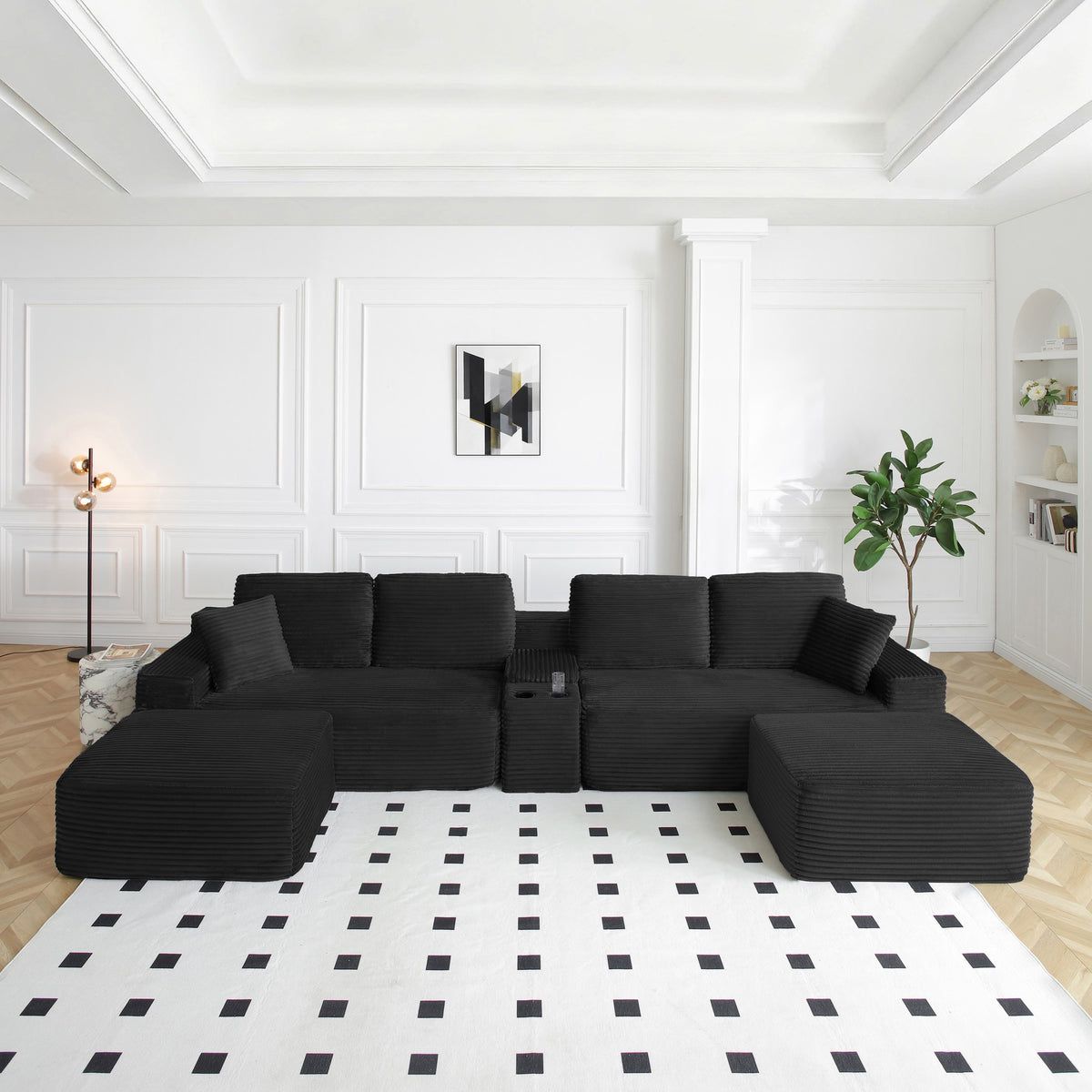 Corduroy Boneless Sectional — 4-Seat, 142"W — Black