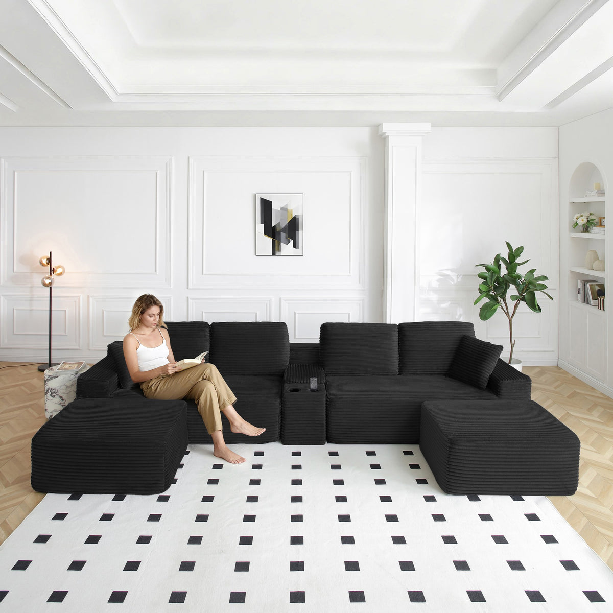 Corduroy Boneless Sectional — 4-Seat, 142"W — Black