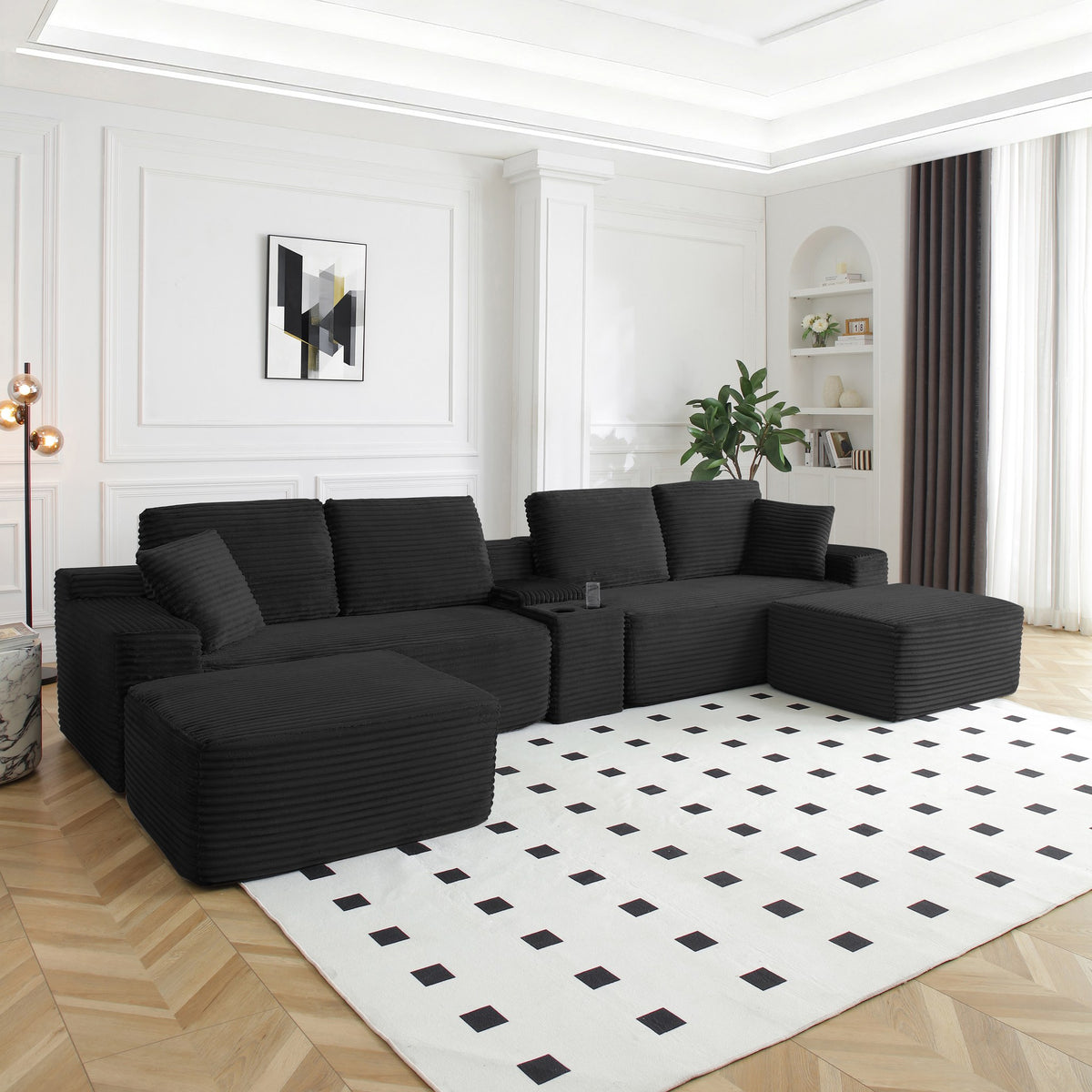 Corduroy Boneless Sectional — 4-Seat, 142"W — Black