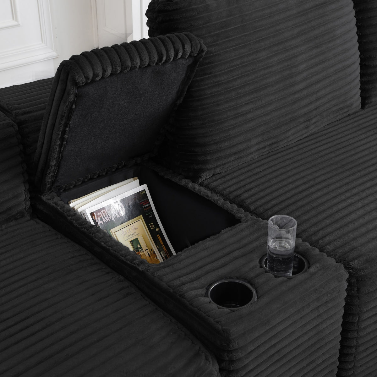 Corduroy Boneless Sectional — 4-Seat, 142"W — Black