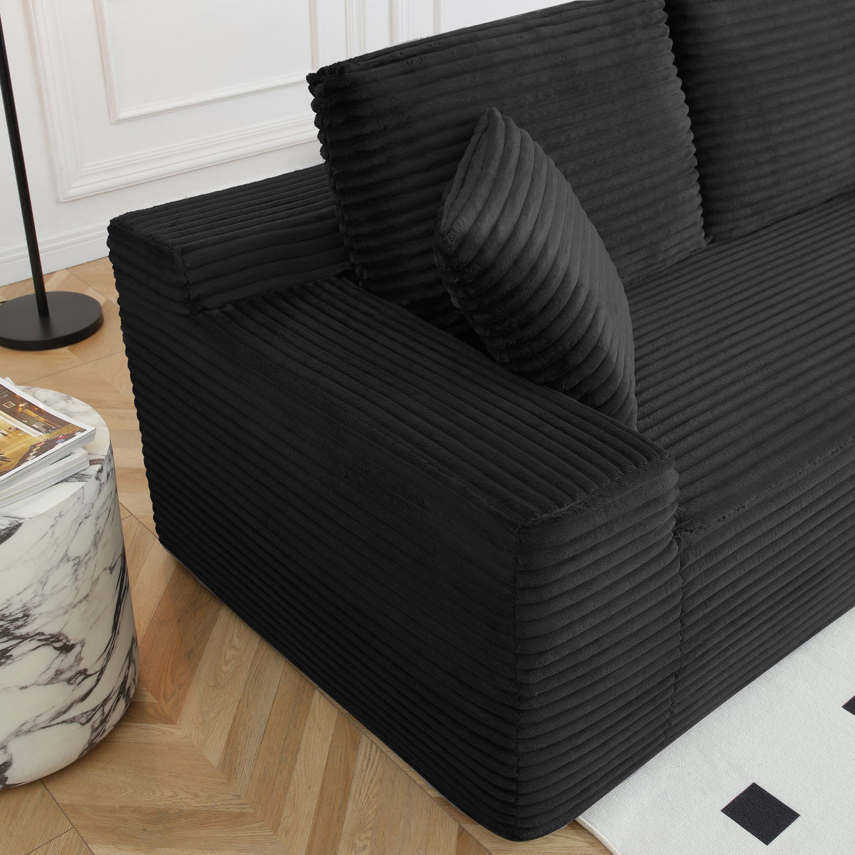 Corduroy Boneless Sectional — 4-Seat, 142"W — Black