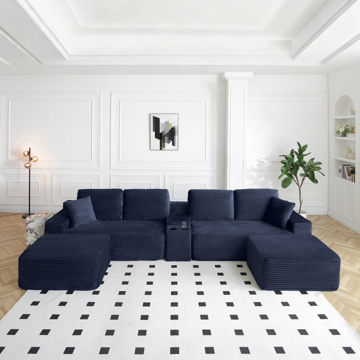 Corduroy Boneless Sectional — 4-Seat, 142"W — Blue