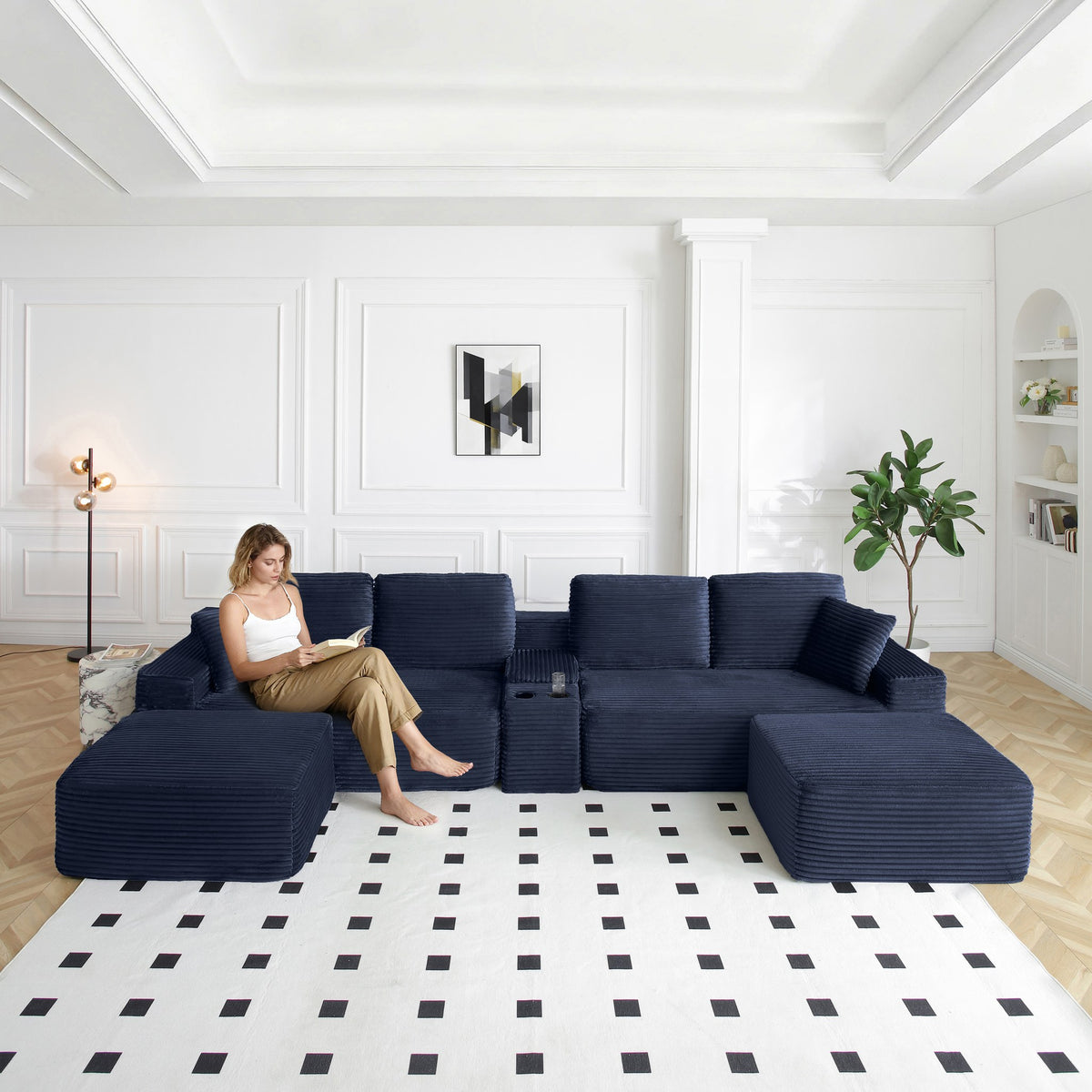 Corduroy Boneless Sectional — 4-Seat, 142"W — Blue