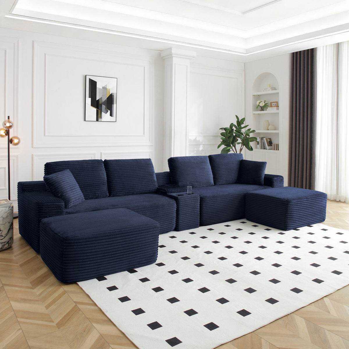 Corduroy Boneless Sectional — 4-Seat, 142"W — Blue