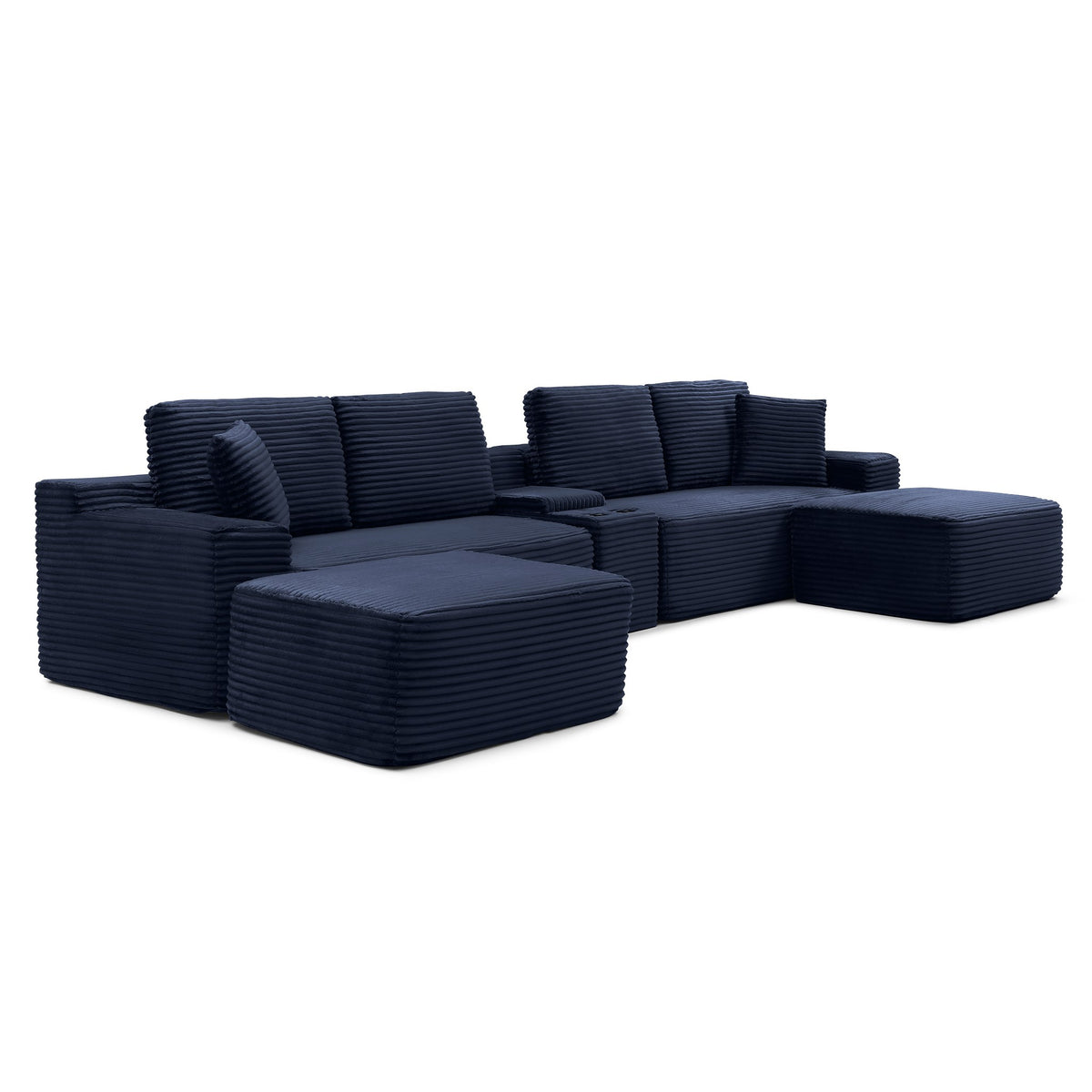Corduroy Boneless Sectional — 4-Seat, 142"W — Blue