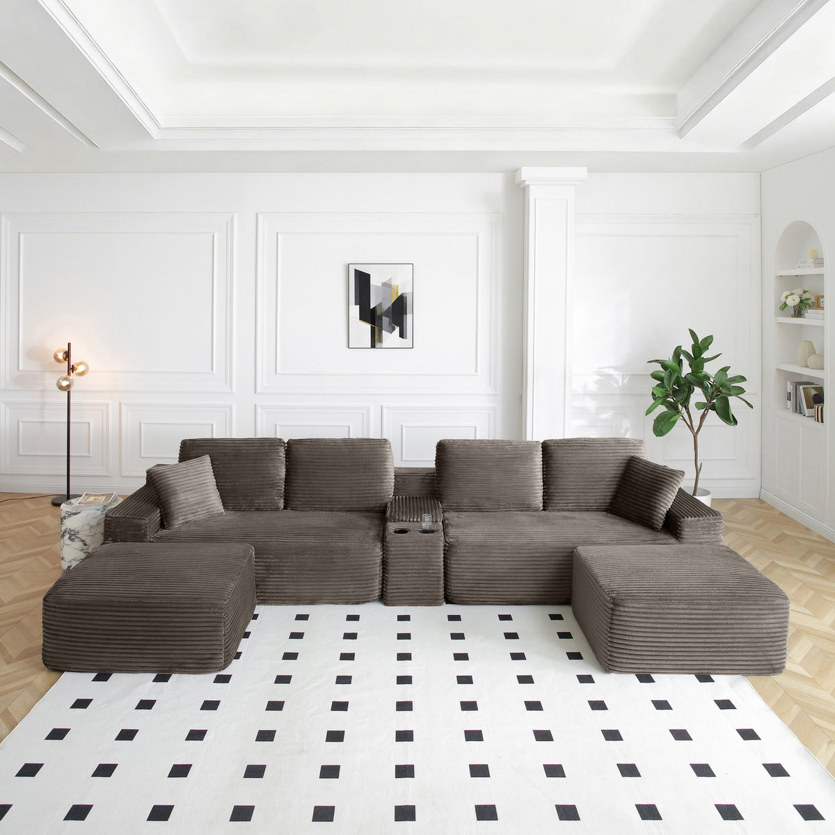 Corduroy Boneless Sectional — 4-Seat, 142"W — Camel