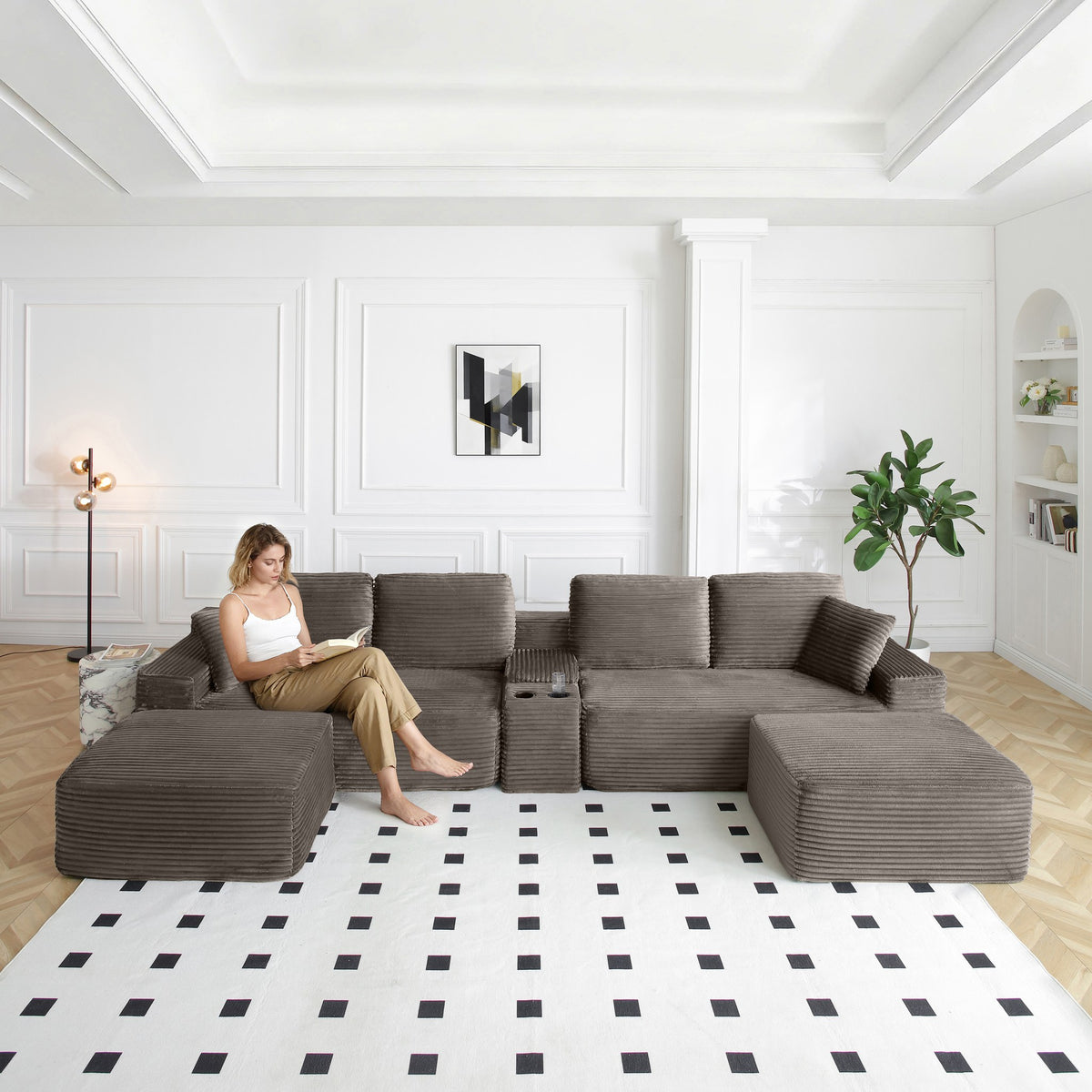 Corduroy Boneless Sectional — 4-Seat, 142"W — Camel
