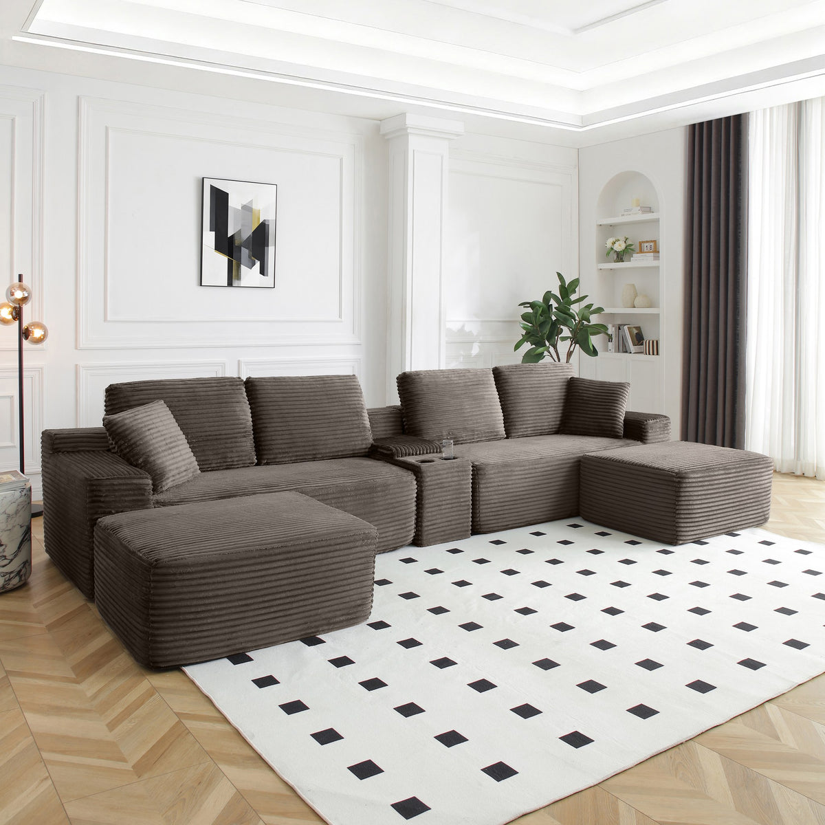 Corduroy Boneless Sectional — 4-Seat, 142"W — Camel